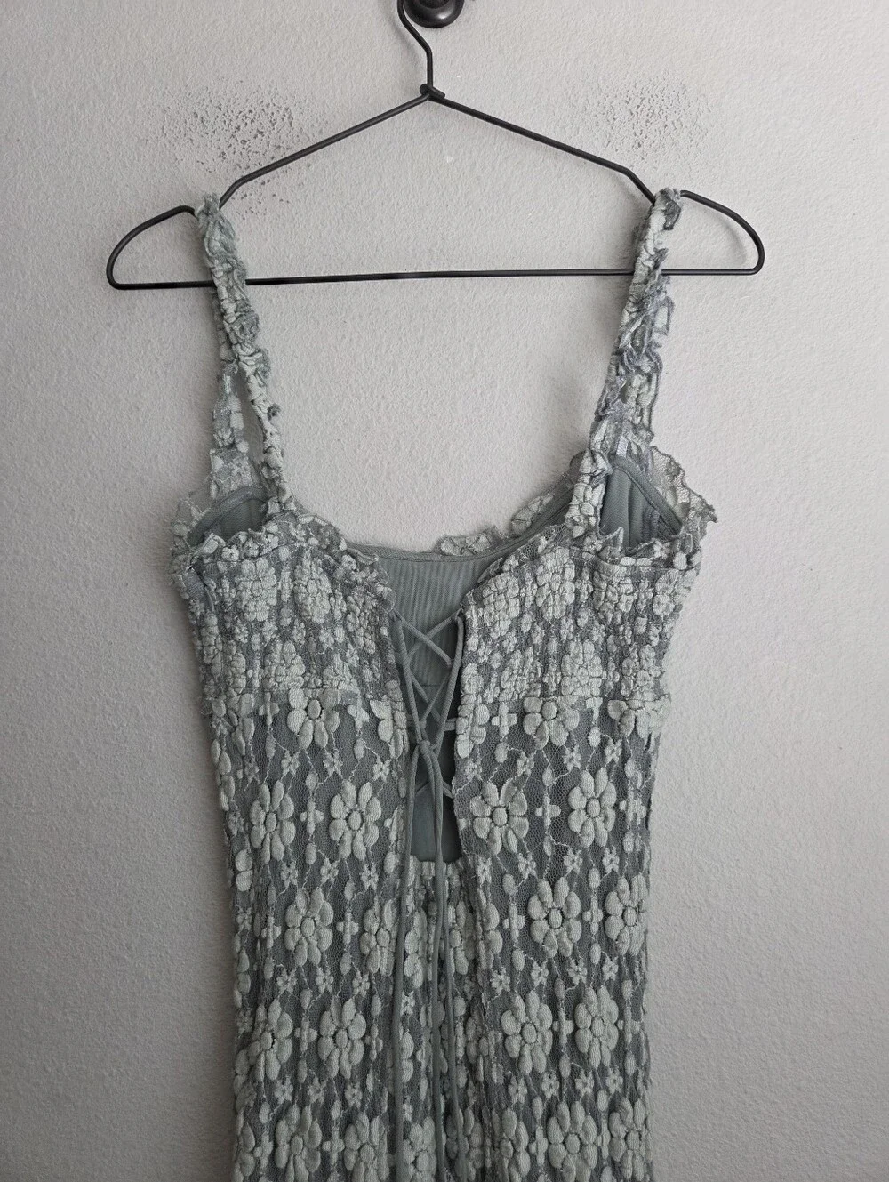 Free People Lucinda Lace Midi Dress in Greyed Olive size M NWT